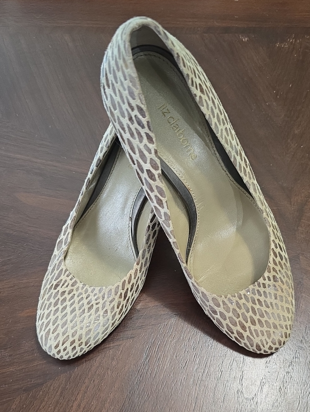 Liz Claibourne Taupe Snake-Print Heels
